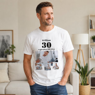 Verjaardagsnaam leeftijd foto collage t-shirt