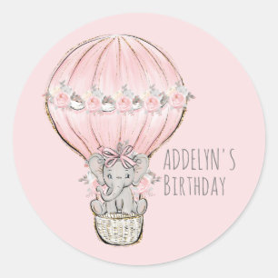 Verjaardagsnaam prinses olifant ballon meisje ronde sticker