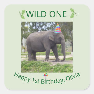 Verjaardagsontwerp met wilde olifant vierkante sticker