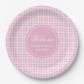 Verjaardagspapier Borden Chic Pink Plaid Custom Na Papieren Bordje (Voorkant)