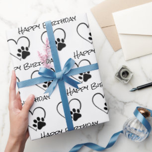Verjaardagspauw afdrukken met hart cadeaupapier