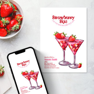Verjaardagspicknick Strawberry Sips Cocktail Roze Kaart