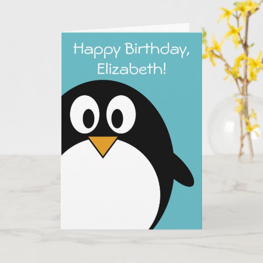 Verjaardagspinguïn  kaart (Gele Bloem)