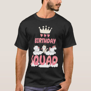 Verjaardagsploeg Roze Eenhoorn Wolken Kroon Kat Ol T-shirt