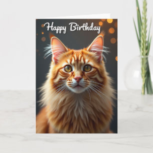 Verjaardagsportretkaart van een kat met oranje vac kaart
