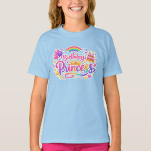 Verjaardagsprinses Regenboog Feestjurk voor Meisje T-shirt