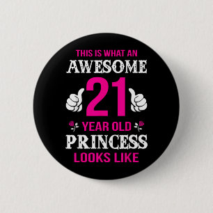 Verjaardagsquote 21 jaar cadeau voor 21e verjaarda ronde button 5,7 cm