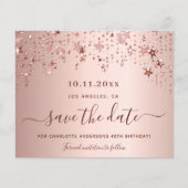 Verjaardagsroze gouden sterren save the date kaart (Voorkant)