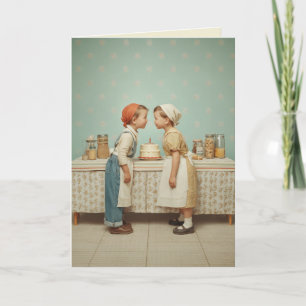 Verjaardagsscène in de keuken uit de kindertijd kaart