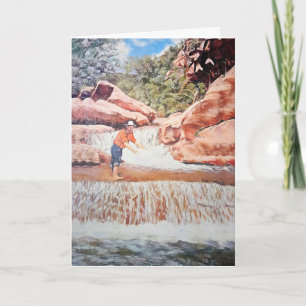 Verjaardagsschilderij van de visser in de waterval kaart