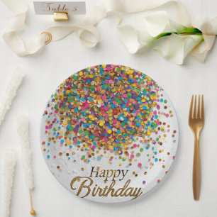 Verjaardagsservetten met regenboogconfetti   Kleur Papieren Bordje