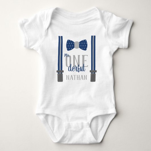 Verjaardagsshirt voor meneer ONEderful in blauw en Romper (Voorkant)