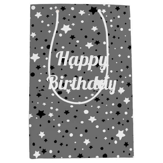 verjaardagssterren op grijs medium cadeauzakje (Voorkant)