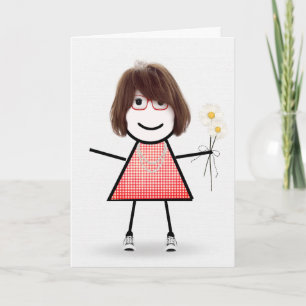 Verjaardagsstickermeisje Met Madeliefjes Kaart