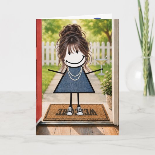 Verjaardagsstickfiguremeisje met Martini Kaart (Voorkant)