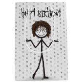 Verjaardagsstok figuur meisje met haar en glazen medium cadeauzakje (Voorkant)