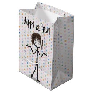 Verjaardagsstok figuur meisje met haar en glazen medium cadeauzakje