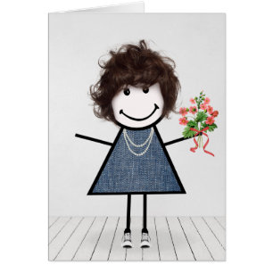 Verjaardagsstokfiguur met bloemenboeket