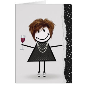 Verjaardagsstokfiguurmeisje met wijn en sneakers