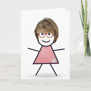 Verjaardagsstokpoppetje met haar voor zus kaart