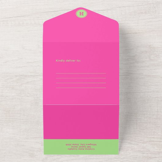 Verjaardagsstrepen Roze⎮Wit Groen All In One Uitnodiging (Buitenkant)