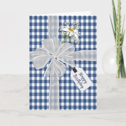 Verjaardagsstrik met Daisy On Gingham Kaart (Voorkant)