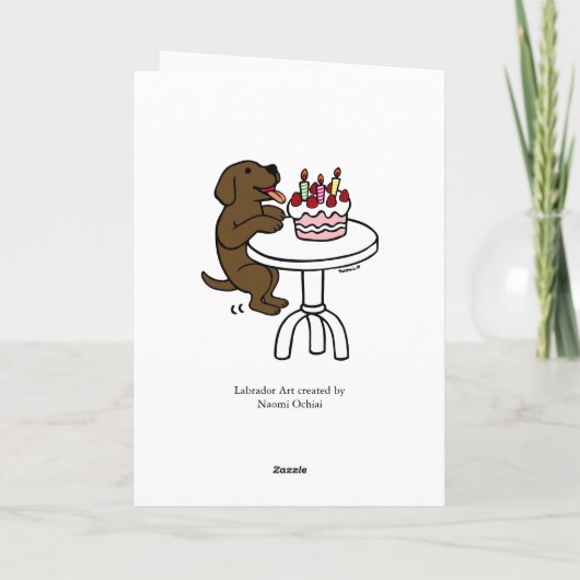 Verjaardagstaart Chocolade Labrador Cartoon Kaart (Achterkant)