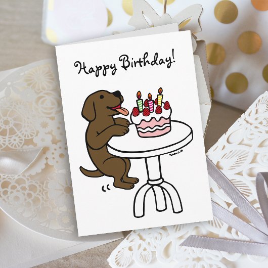Verjaardagstaart Chocolade Labrador Cartoon Plain Kaart
