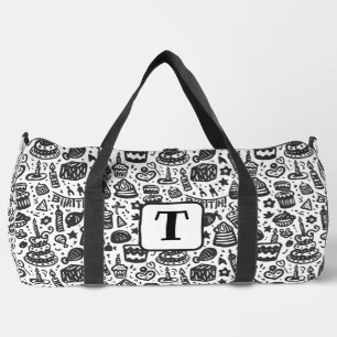 Verjaardagstaart doodle zwart-wit patroon 1 plunjezak