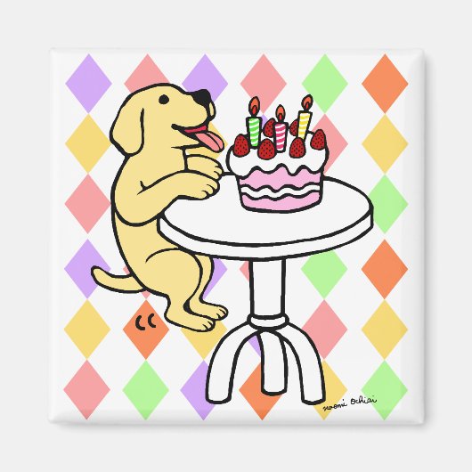Verjaardagstaart Geel Labrador Cartoon Magneet (Voorkant)