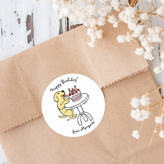 Verjaardagstaart Geel Labrador Cartoon Plain Ronde Sticker