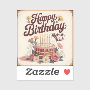 Verjaardagstaart "Gefeliciteerd - Maak een wens" m Sticker