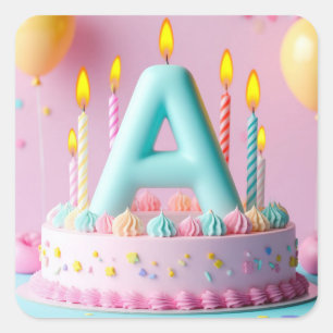 🎂 Verjaardagstaart Letter A Kaarsen Kinderen Them Vierkante Sticker