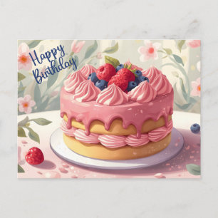 Verjaardagstaart met fruit en bloemen  briefkaart