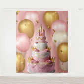Verjaardagstaart Prinsessen Kasteel Banner Wandkleed (Voorkant)