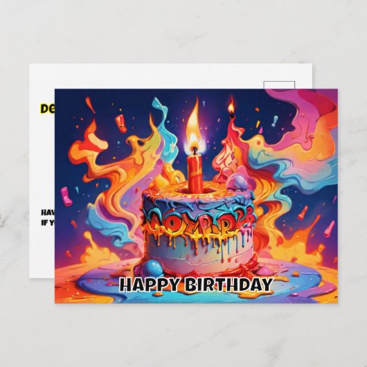 Verjaardagstaart psychedelische kleuren Verjaardag Briefkaart (Voorkant / Achterkant)