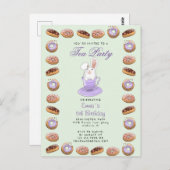 verjaardagstheefeestje nodigt bunny en donuts uit briefkaart (Voorkant / Achterkant)
