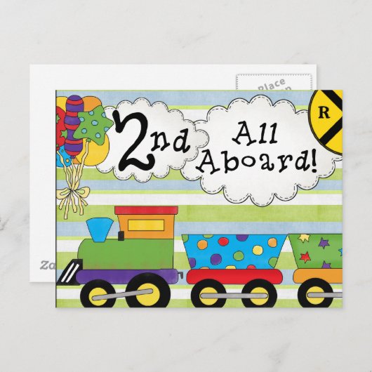 Verjaardagstrein 2e verjaardagsfeestje uitnodiging (Voorkant / Achterkant)