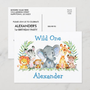 Verjaardagsuitnodiging 1e verjaardag Wilde Dieren  Briefkaart