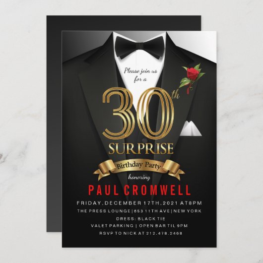 Verjaardagsuitnodiging 30e verjaardag in smoking kaart (Voorkant / Achterkant)