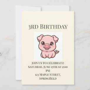 Verjaardagsuitnodiging 3e verjaardag Cute Baby Pig Kaart