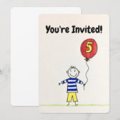 Verjaardagsuitnodiging - 5 jaar oude jongen met ba kaart (Voorkant / Achterkant)