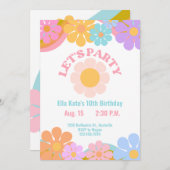 Verjaardagsuitnodiging 70s Flower Power, 70s Retro Kaart (Voorkant / Achterkant)