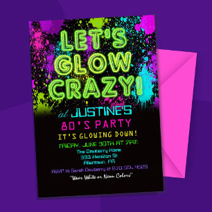 Verjaardagsuitnodiging 80's Eighties Glow Party Kaart