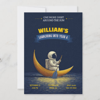 Verjaardagsuitnodiging astronaut maan ruimte kaart