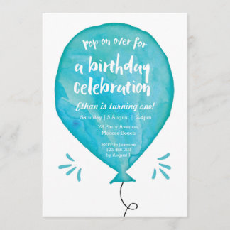 verjaardagsuitnodiging | Blauwe aquarelballon Kaart