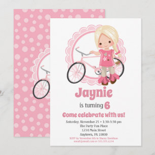 Verjaardagsuitnodiging Blond Bicycle Girl Kaart