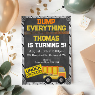 Verjaardagsuitnodiging bouw dump truck kaart
