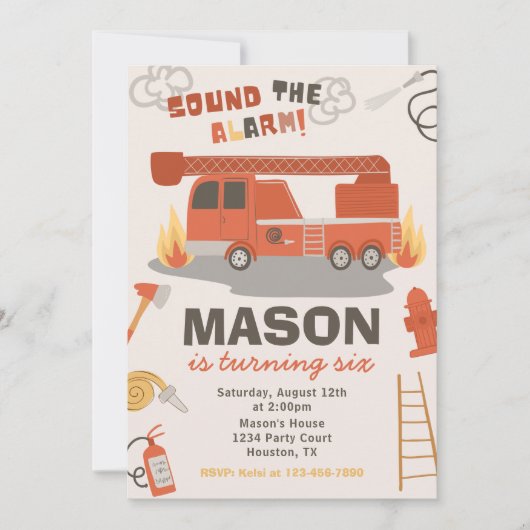 Verjaardagsuitnodiging brandweerwagen | Brandverja Kaart (Voorkant)