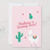 Verjaardagsuitnodiging Cute Party Llama Kaart (Achterkant)